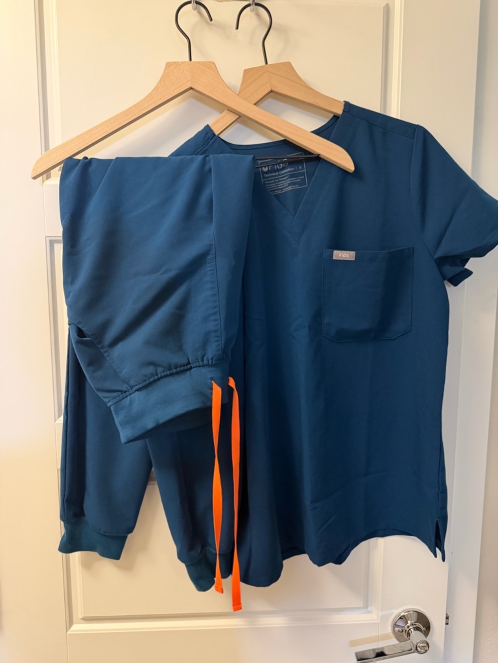 Figs Deep Teal Scrub Set with Orange Drawstring